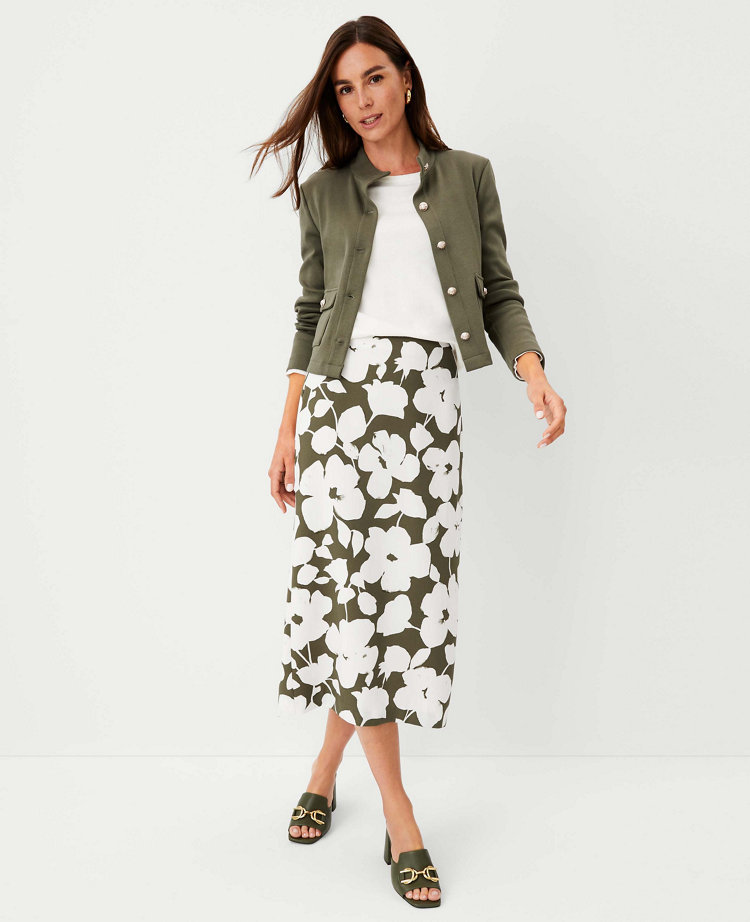 Floral Slit Column Slip Skirt