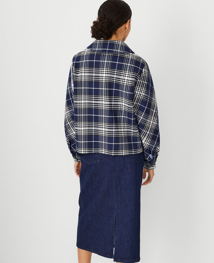 Plaid Twill Cropped Mac Jacket