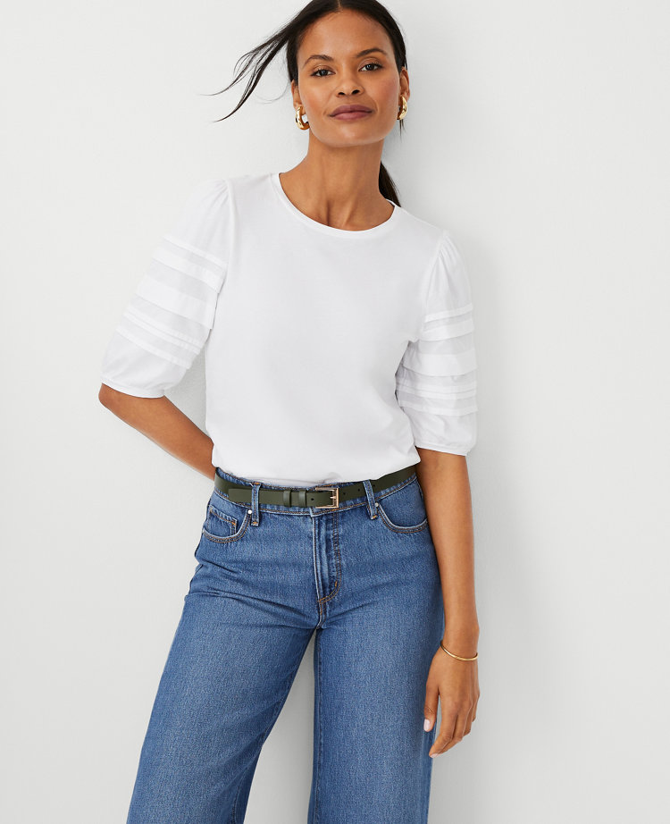 Pima Cotton Pleated Puff Sleeve Top