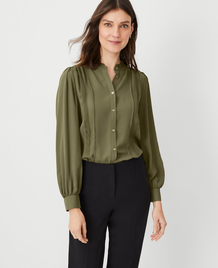 Ann Taylor Shirred Mixed Media Top - ShopStyle