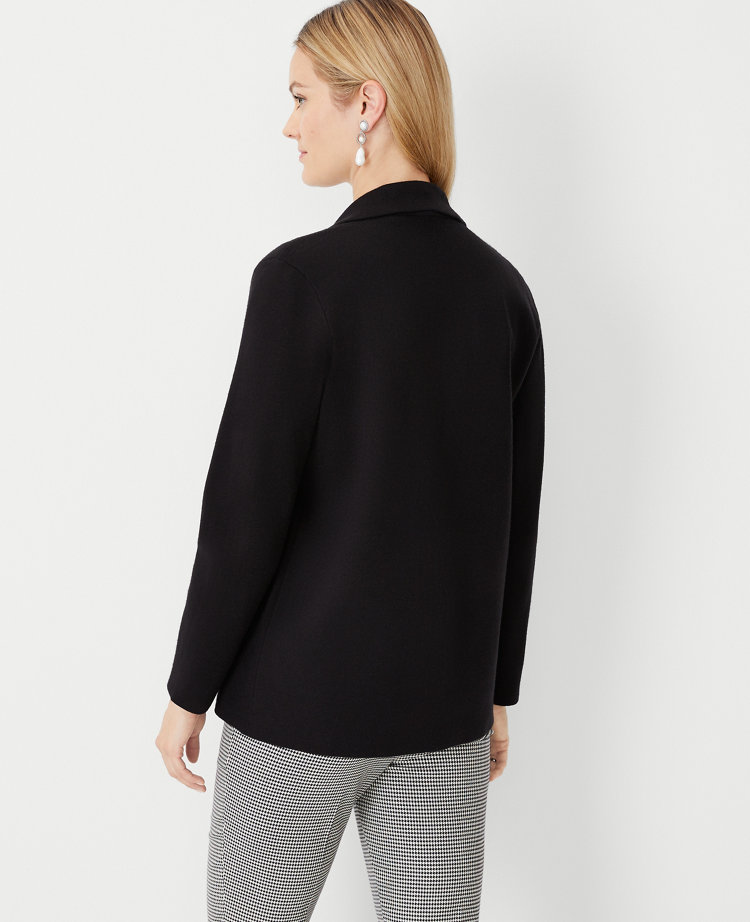 Petite Jeweled Button Sweater Blazer - Black