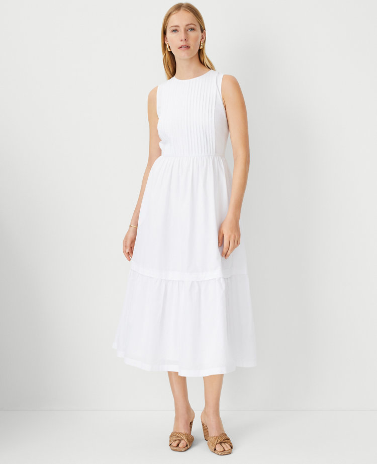 Linen Blend Pintucked Flare Maxi Dress