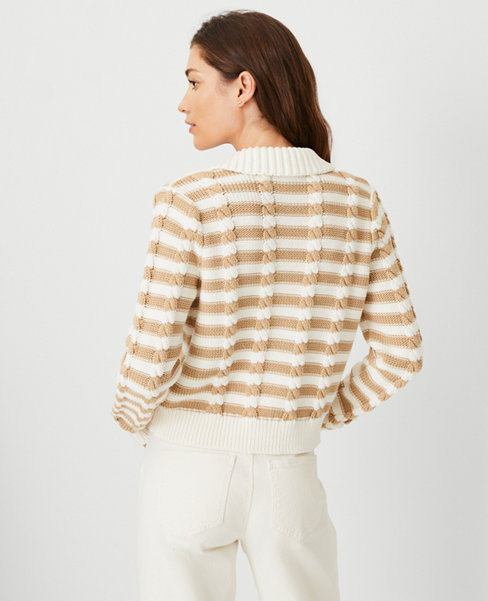 AT Weekend Striped Cable Sweater Jacket