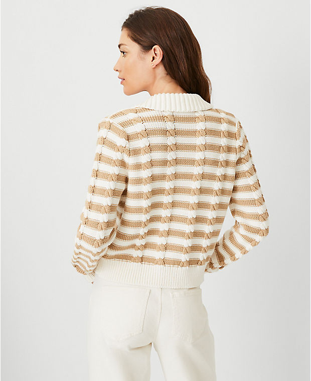 AT Weekend Striped Cable Sweater Jacket