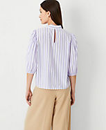 Striped Bow Puff Sleeve Blouse carousel Product Image 2