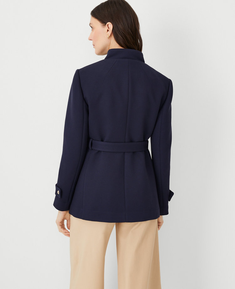 Twill Mock Neck Belted Jacket