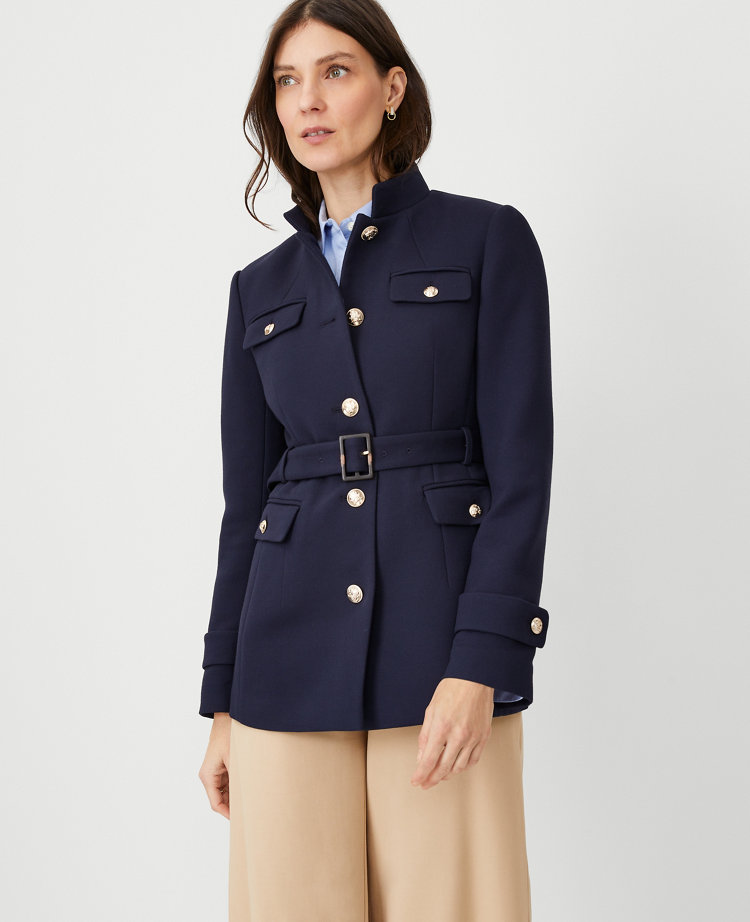 Twill Mock Neck Belted Jacket