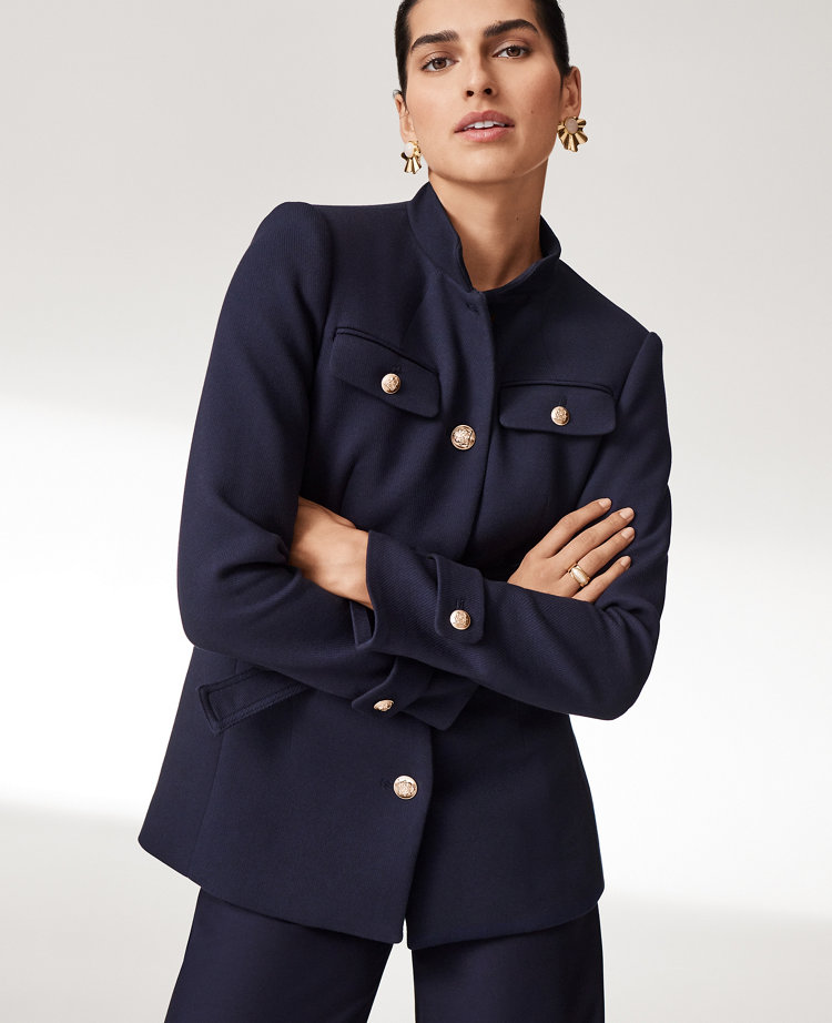 Twill Mock Neck Belted Jacket