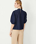 Chambray Bow Puff Sleeve Blouse carousel Product Image 3