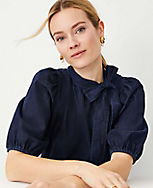 Chambray Bow Puff Sleeve Blouse carousel Product Image 4
