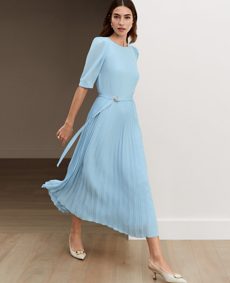 Belted Pleated Flare Dress