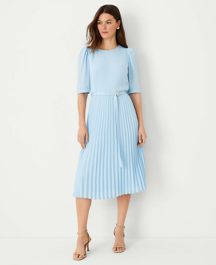 Belted Pleated Flare Dress