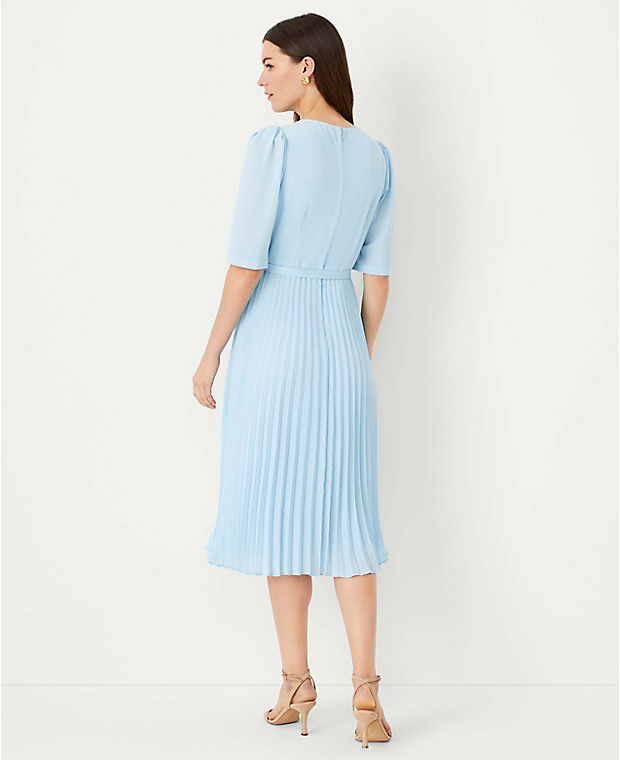 Belted Pleated Flare Dress