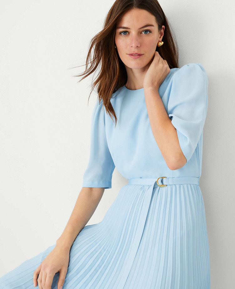 Belted Pleated Flare Dress