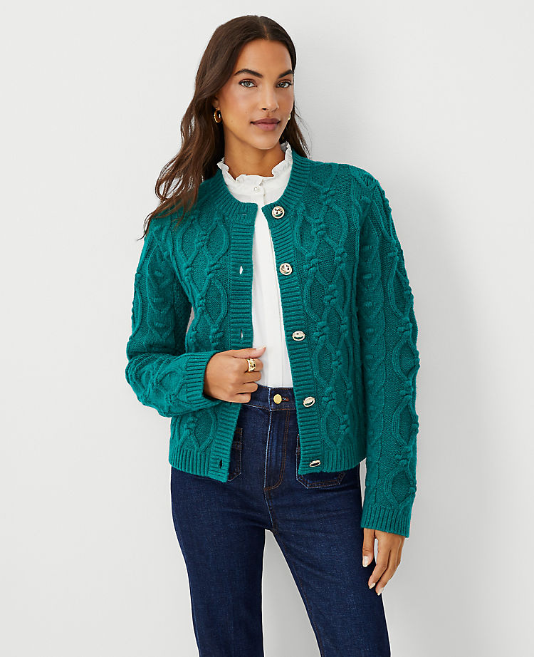 Petite Relaxed Cable Sweater Jacket
