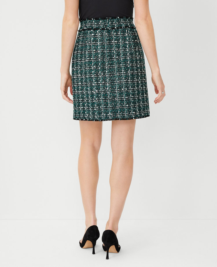 A-Line Contrast Stitch Tweed Knit Skirt