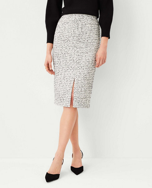 Petite Tweed Front Slit Pencil Skirt