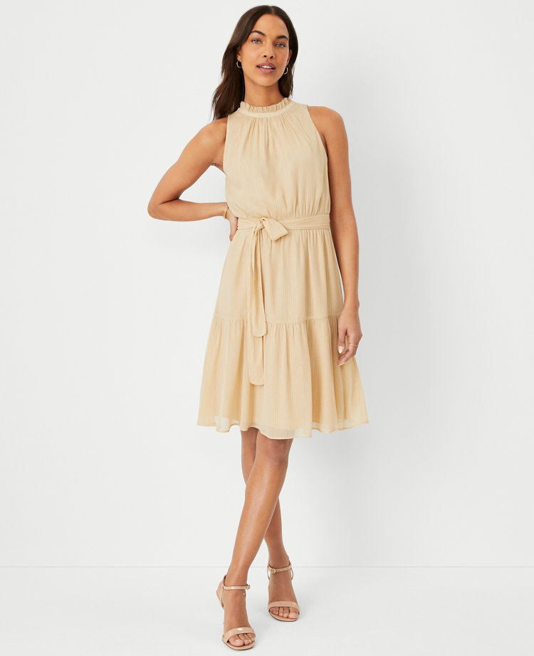 Ann Taylor Metallic Dobby Halter Flare Dress