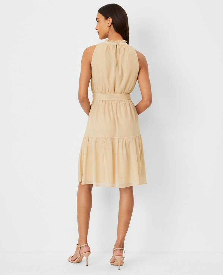 Eyelet Belted Halter Flare Dress