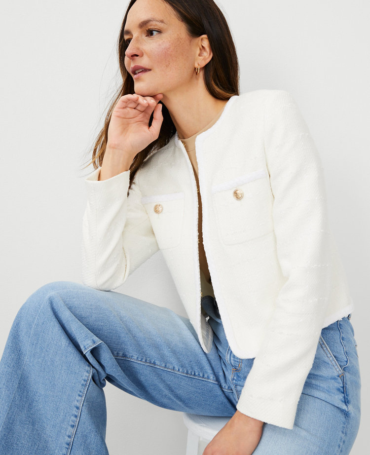 Petite Tweed Trimmed Patch Pocket Jacket