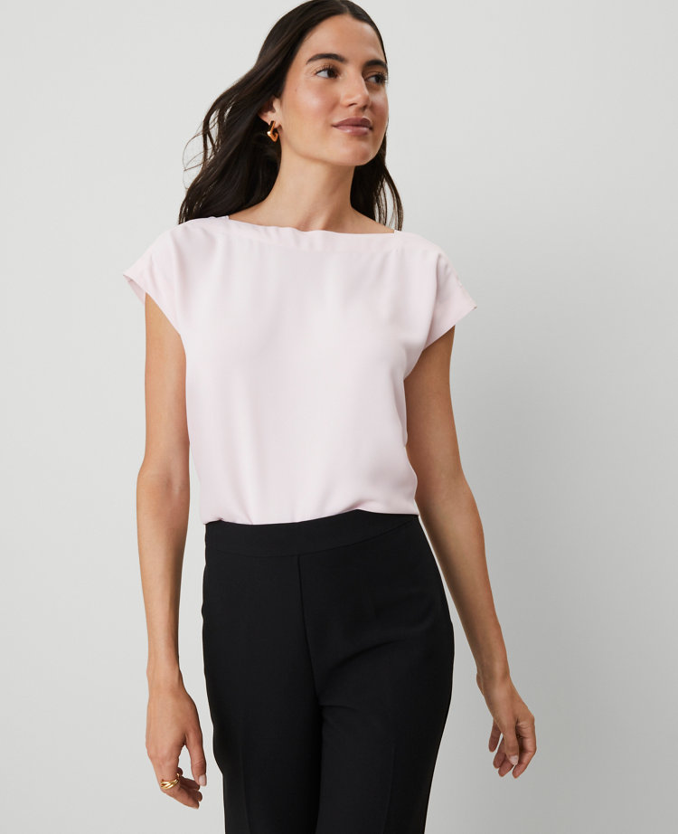 Ann Taylor Boatneck Shirttail Top Pink Ribbon Women's