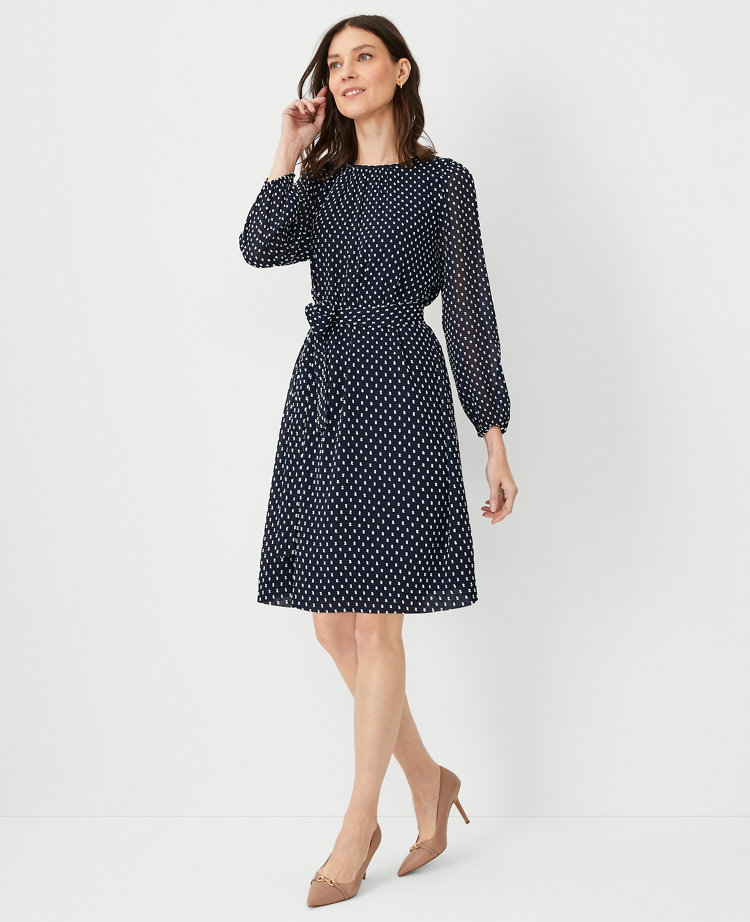 Petite Clip Belted Mock Neck Shift Dress