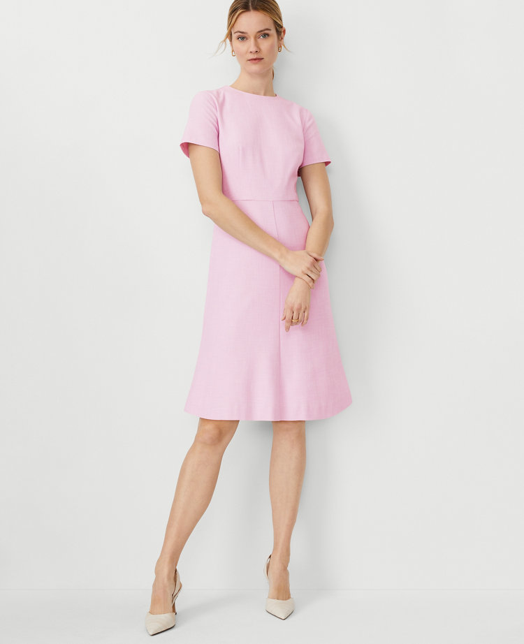 Ann Taylor The Petite Crew Neck Flare Dress Cross Weave