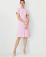 The Petite Crew Neck Flare Dress in Cross Weave carousel Product Image 1