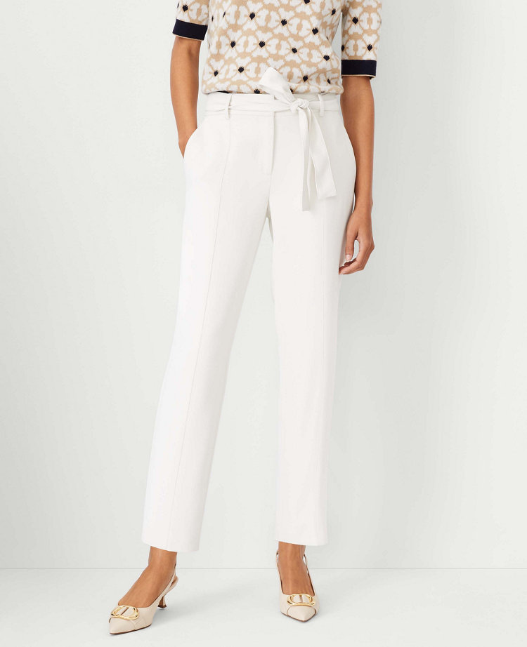 Ann Taylor The Tie Waist Ankle Pant Crepe Winter White Women's