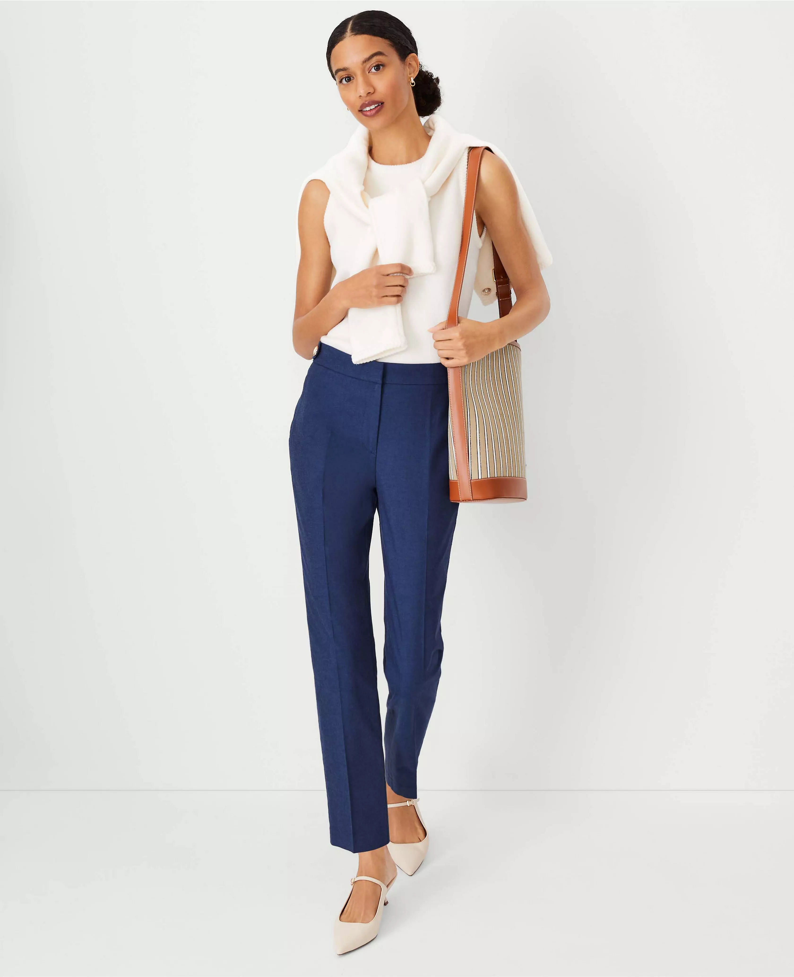 The Button Tab High Rise Eva Ankle Pant in Polished Denim