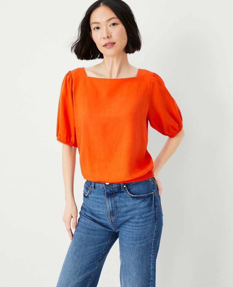 Ann Taylor Linen Blend Boatneck Cropped Top