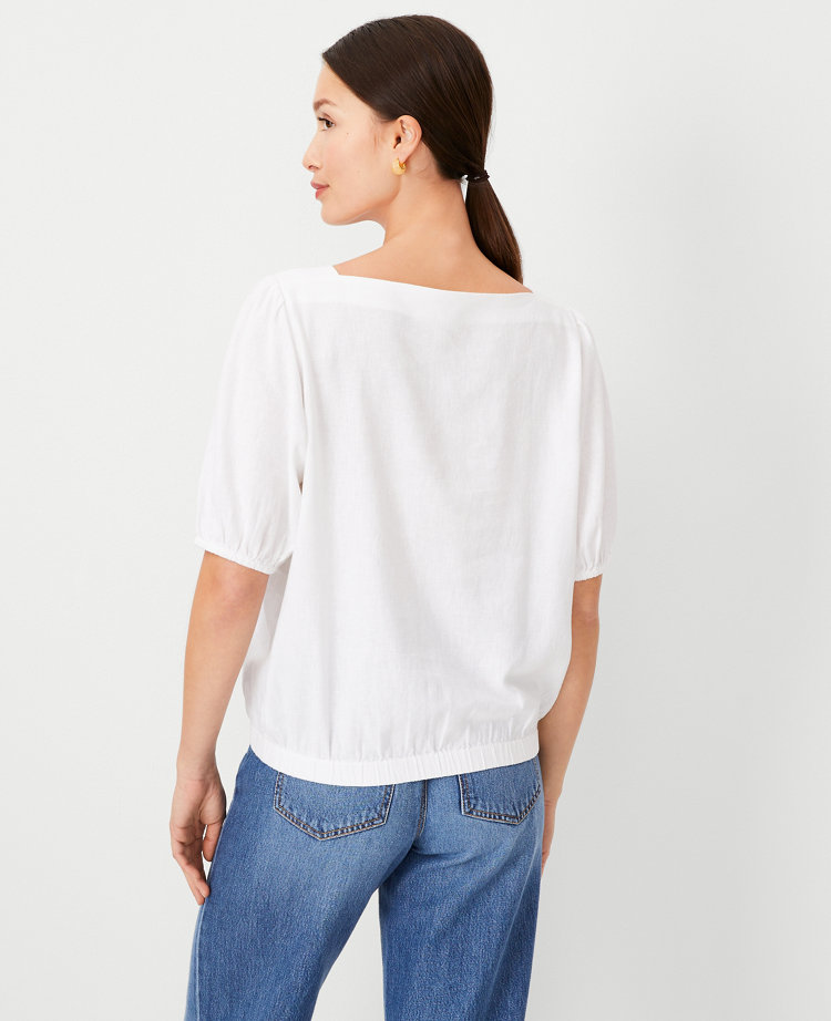 Linen Blend Boatneck Cropped Top