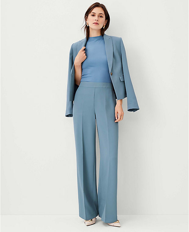 The Petite High Rise Side Zip Wide Leg Pant in Fluid Crepe