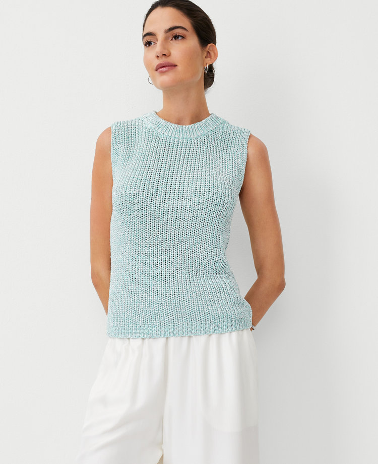 Ann Taylor Studio Collection Shimmer Sweater Shell Top Mint Froth Women's
