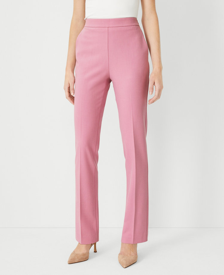 Pink high waisted pleated stretch Women Trousers