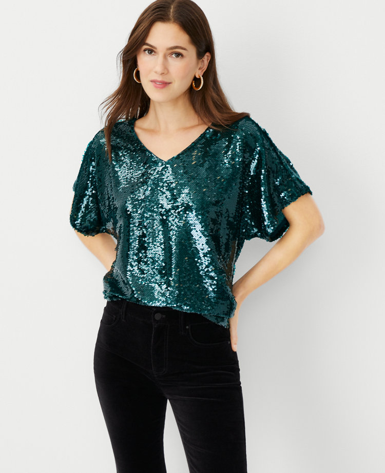 Sequin V-Neck Tee