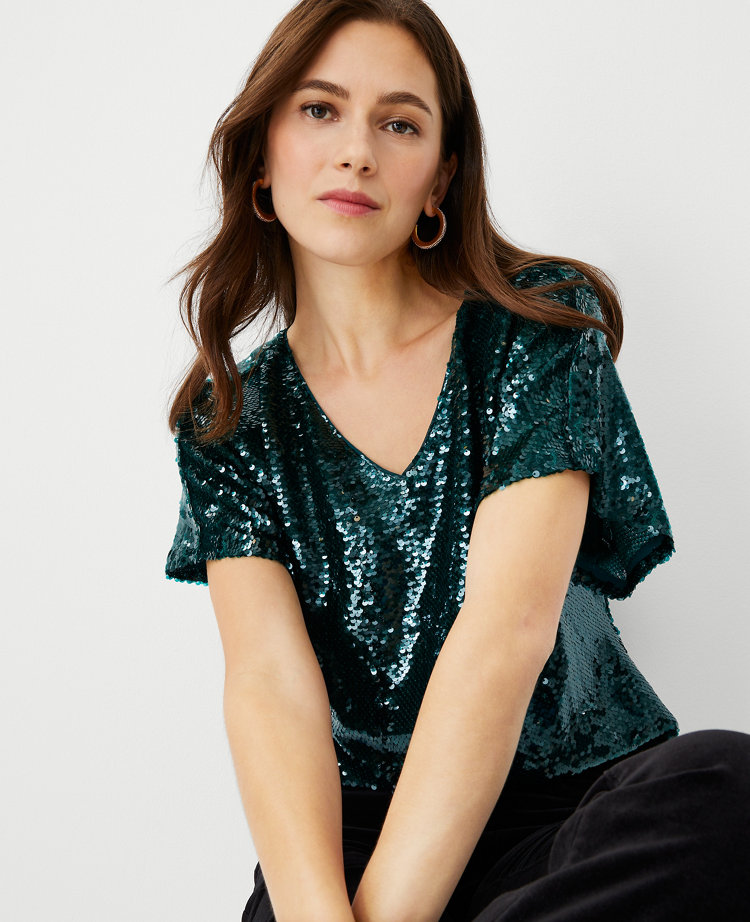 Sequin V-Neck Tee