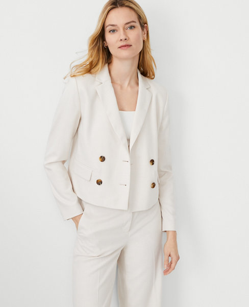 Ann Taylor The Tall Cropped Double Breasted Blazer Textured Stretch