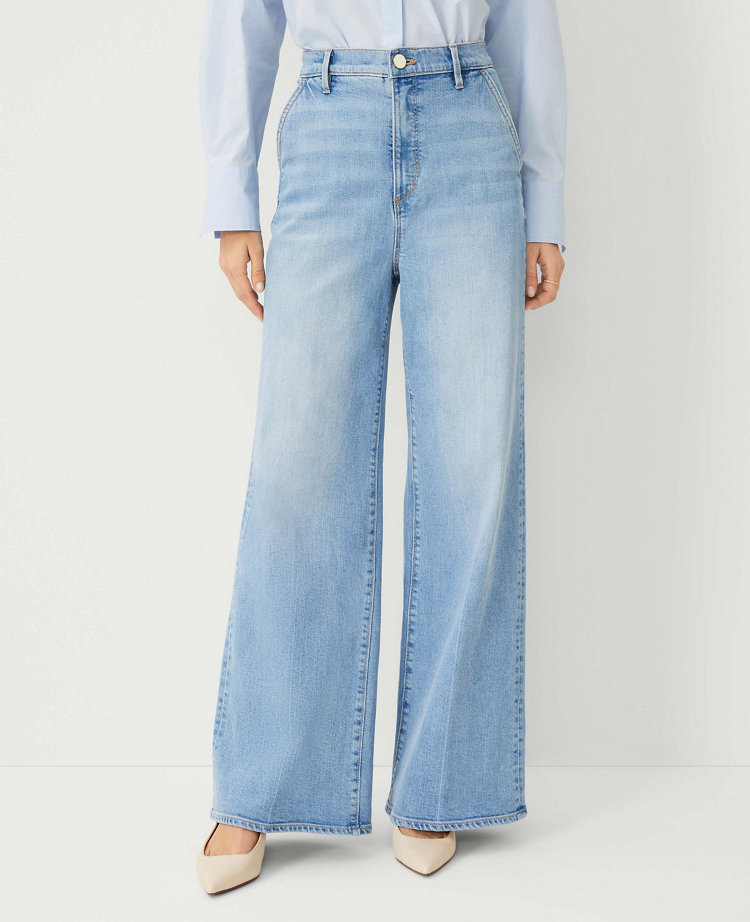 Petite High Rise Trouser Jeans in Light Wash Indigo