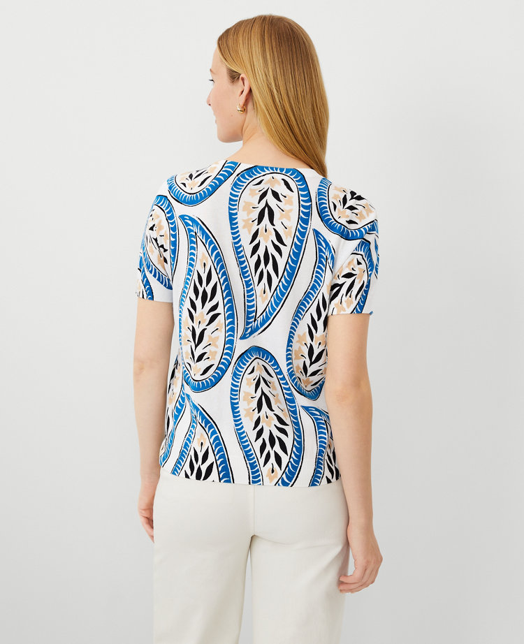 Ann Taylor Paisley Cotton T-Shirt White Women's