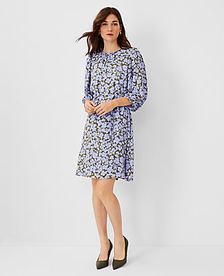 Ann Taylor Petite Floral Belted Shift Dress In Cool Lilac