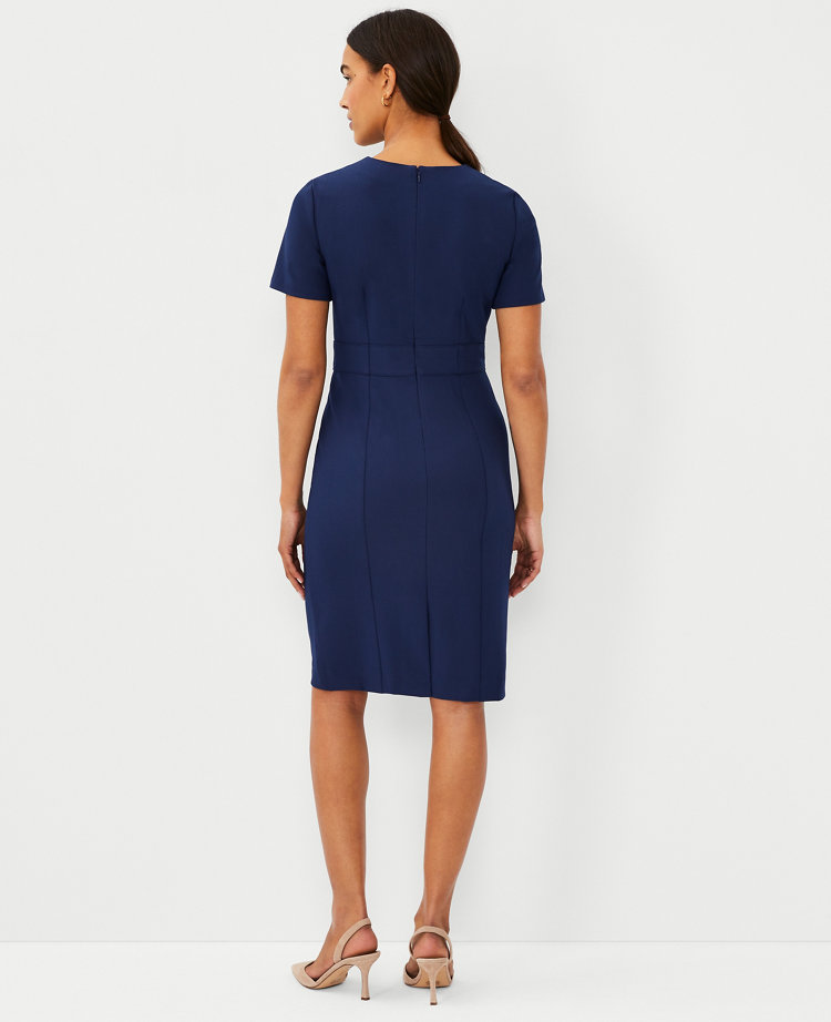 The Petite Short Sleeve Sheath Dress in Bi-Stretch - Curvy Fit