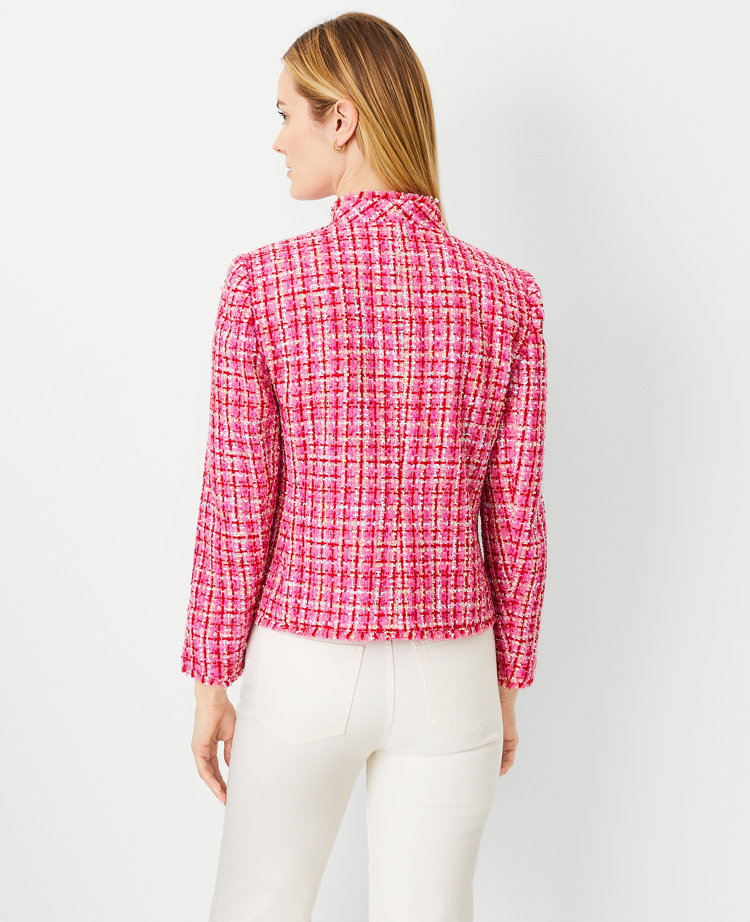 The Cutaway Jacket in Fringe Tweed - Pink/Neutral Multi