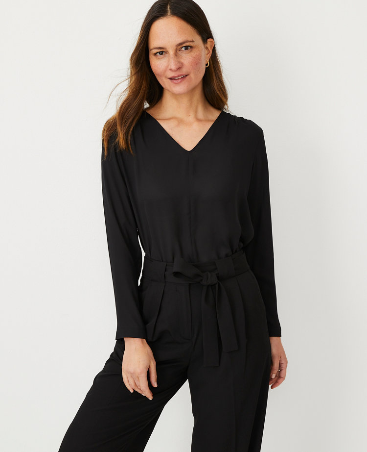 Ann Taylor V-neck Popover Top In Black