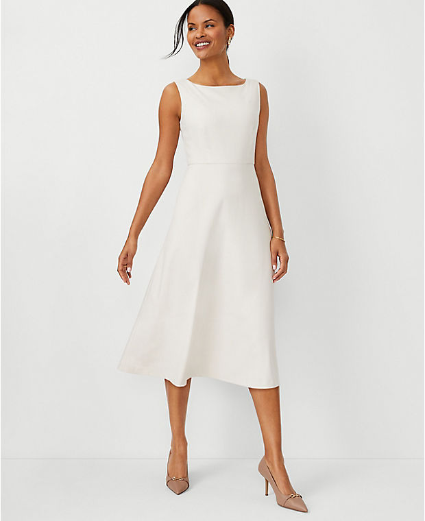 The Petite Boatneck Full Midi Dress in Textured Stretch
