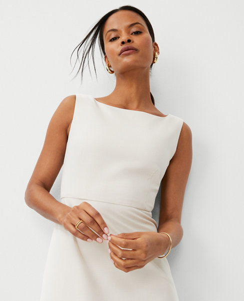 The Petite Boatneck Full Midi Dress in Textured Stretch