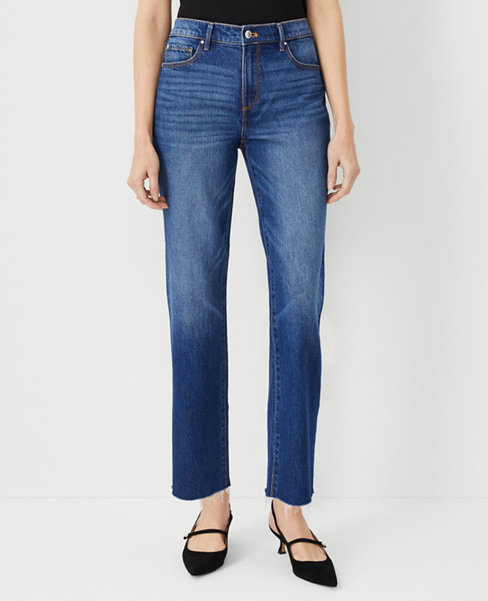 Ann Taylor Petite Fresh Cut Mid Rise Straight Jeans Dark Wash - Curvy Fit