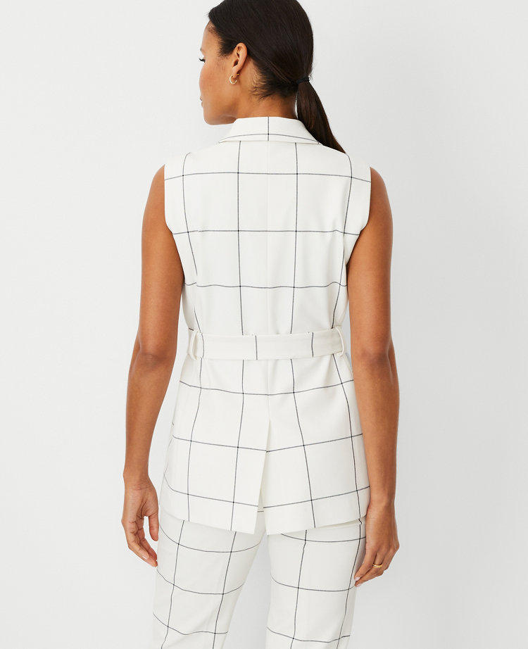 Petite Windowpane Long Belted Vest