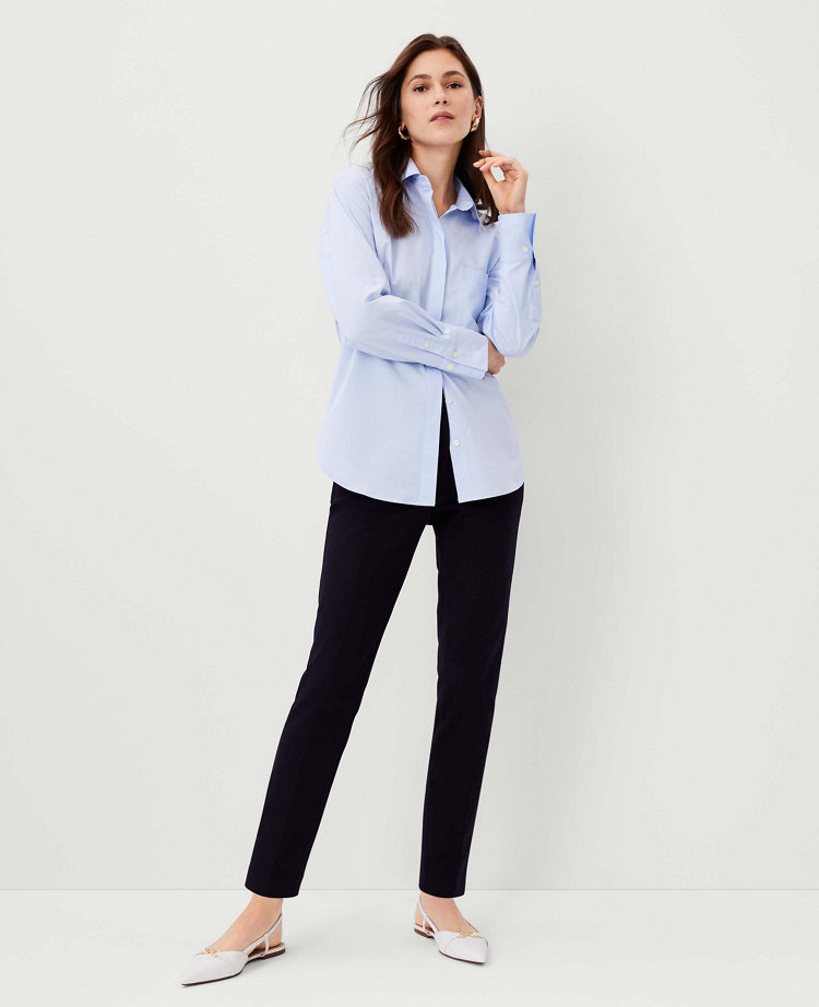 Ann Taylor The Tall Button Tab High Rise Eva Ankle Pant Atlantic Navy Women's