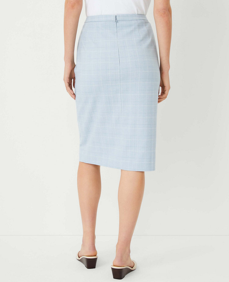 Ann Taylor The Petite Slit Front Pencil Skirt Windowpane Blue Multi Women's